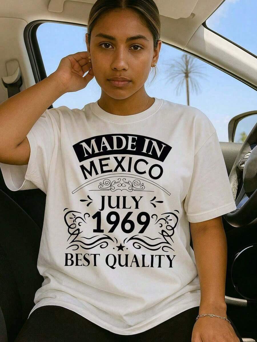 ropa de mujer Camiseta Gráfica Vintage para Mujer, Nacida en México en 1969 - Diseño Retro Mexicano de Cuerpo Pesado 100% Blanco con Estampado de Cactus y Sombrero, Camiseta Casual de Manga Corta con Cuello Redondo para Regalos de Cumpleaños y Navidad, Atuendo Casual de Agosto y Febrero, camisas de mujer