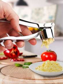 3-In-1 Stainless Steel Manual Garlic Press, Multi-Functional Kitchen Garlic Press, Garlic Paste Press Tool, Garlic Press Machine, Kitchen Accessory. Functions: Garlic Press + Nut Opener + Bottle Cap Opener, Compact And Durable Garlic And Ginger Grinder. - Silver - View 4