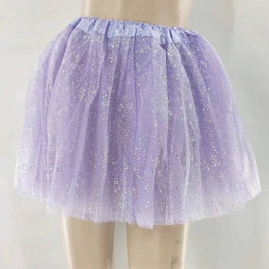 Falda tutú de malla caliente para adultos 2024, moda urbana, falda de color sólido, falda de baile estampada dorada/plateada de poliéster - Gris - Ver 1