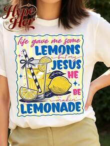 But My Jesus He Be Makin' Lemonade Graphic Tee, Oversized Women's Casual, Beach Vacation Easter Top For Women - 白色2 - 查看 2