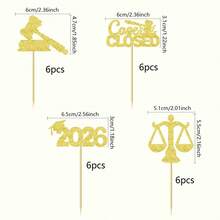 12/24pcs Law School 2026 Graduation Cupcake Toppers - Black Glitter Justice Scale And Gavel Cake Picks, Future Lawyer Graduation Party Decor, Law Theme Celebration Supplies - Classic Graduation Balance - View 14