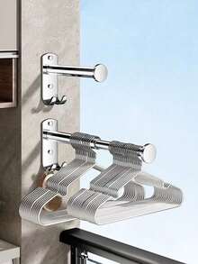 1pc Expandable Clothes Hanger - Space Saving Design, Bathroom Storage Hook, Multi-Functional Drying And Storage Rack Suitable For Balcony And Bathroom, Indoor Retractable Drying Rod, Wall-Mounted Household Storage Rack - Multicolor - View 4