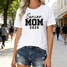 Camisetas de manga corta para mujer, cuello redondo, 100% algodón, camiseta de manga corta con cuello redondo, para mamá embarazada, estampado "Esperante Mamá 2026". - Blanco - Ver 2