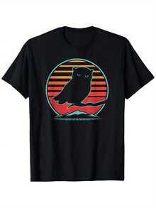 Camiseta unisex de manga corta - Camiseta casual negra para mujer, 220G, con un diseño divertido.Perfecta para Halloween y Navidad, esta camiseta de cuello redondo y manga corta es ideal para uso diario y para regalar. playeras hombre, spiderman, ,  mujer, romwe men, boho chic, maestras regalos, camiseta para mujer, conjuntos curvy para mu, y2k. - Negro - Ver 6