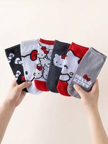 Noctvar OBM Sleepwear X Hello Kitty Hello Kitty 短袜（1/6 双装），可爱萌系猫咪图案，舒适透气，适合学生/成人，可作礼物或日常穿着，男女通用 - 彩色 - 查看 14