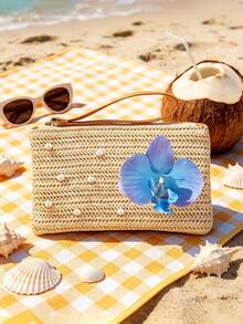 Túi cầm tay rơm phong cách Bohemian màu xanh hoa lan & ngọc trai, ví đeo cổ tay dệt sợi raffia với ngọc trai giả, túi rơm kéo khóa đi biển mùa hè, hoàn hảo để đựng điện thoại, chìa khóa, mỹ phẩm & các vật dụng nhỏ thiết yếu, lý tưởng cho phụ nữ, con gái, những người yêu biển & khách du lịch, phù hợp cho các chuyến đi biển, tiệc bể bơi, kỳ nghỉ & dạo phố thường ngày, tuyệt vời làm quà tặng kỳ nghỉ hè, sinh nhật & phù dâu, đa năng như ví cầm tay, túi đeo cổ tay, túi đi biển & túi đựng đồ du lịch - Nhiều màu - Xem 8