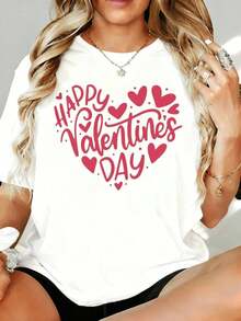 Camiseta Casual para Mujer con Estampado de Corazón para el Día de San Valentín, Regalo para el Día de San Valentín, 180g, para el Hogar, Aire Libre y Fiestas de San Valentín - Blanco - Ver 1