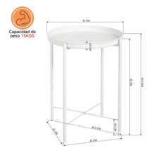 GOMYHOME Bandeja Mesa Auxiliar de Metal Mesas Laterales Redondas Pequeñas Mesita de Noche de Metal Mesa Auxiliar para refrigerios con Bandeja Extraíble para Sala de Estar Dormitorio Blanco - Blanco - Ver 3