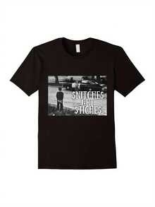 Camiseta unisex de moda casual retro eterna, camiseta estampada con el patrón SNITCHES SLIGHS para hombre - diseño clásico de cuello redondo de alta calidad, camiseta casual negra, adecuada para primavera, verano y otoño, un regalo ideal de Navidad y Acción de Gracias para la familia, camisa casual para mujer, adecuada para el hogar, el trabajo y las fiestas. - Negro - Ver 1