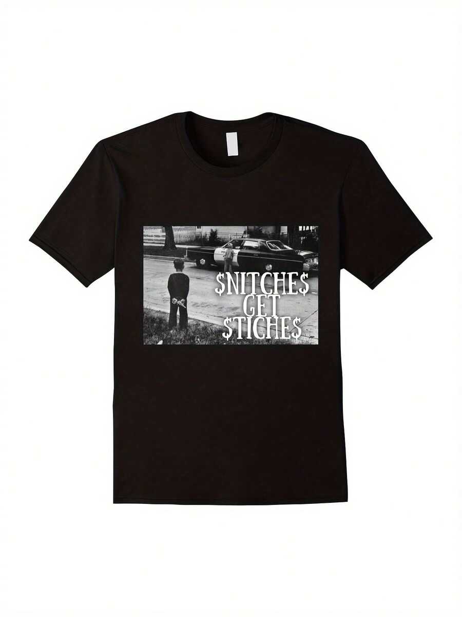 Camiseta unisex de moda casual retro eterna, camiseta estampada con el patrón SNITCHES SLIGHS para hombre - diseño clásico de cuello redondo de alta calidad, camiseta casual negra, adecuada para primavera, verano y otoño, un regalo ideal de Navidad y Acción de Gracias para la familia, camisa casual para mujer, adecuada para el hogar, el trabajo y las fiestas. - Negro - Ver 1