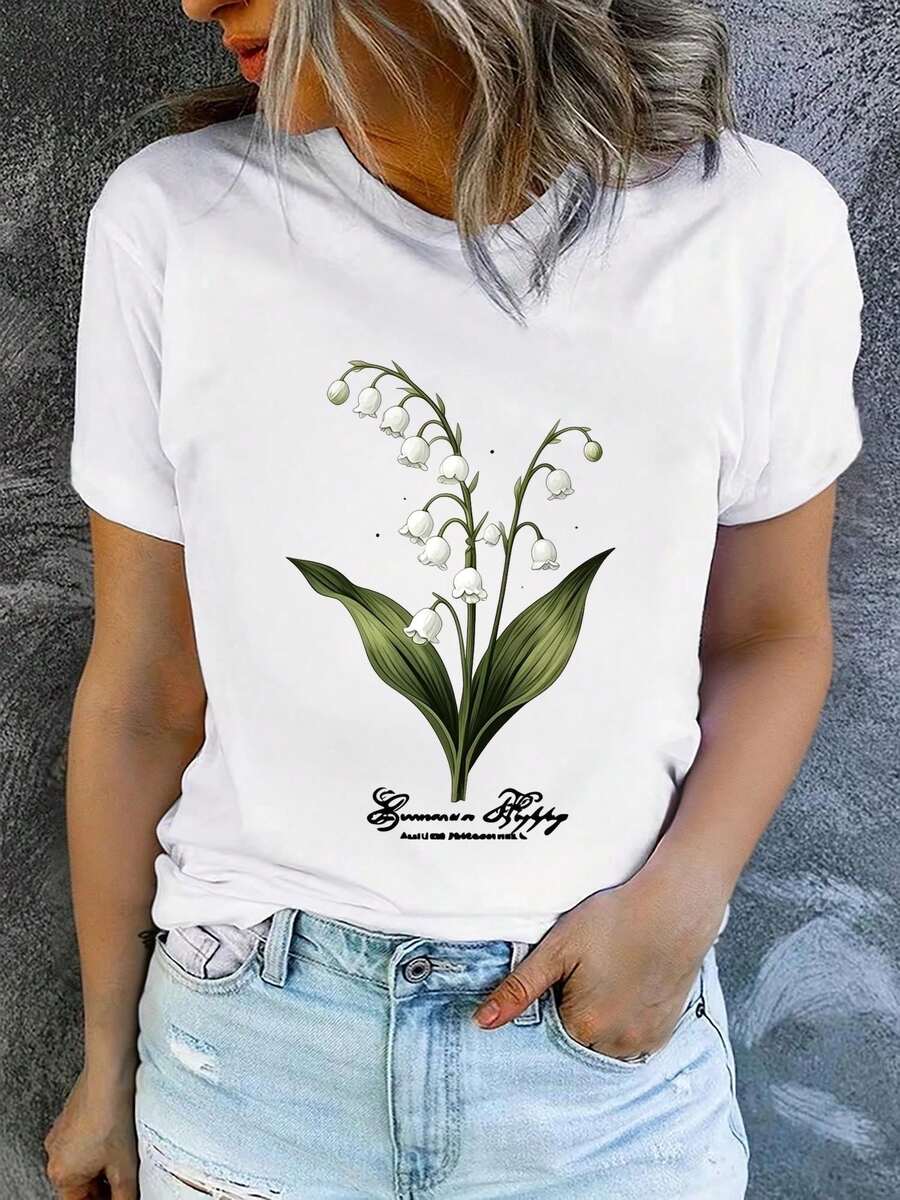 Camiseta de verano para mujer, de manga corta y estampada, moderna y casual, lavable a máquina, de ajuste cómodo. - Blanco_09 - Ver 1