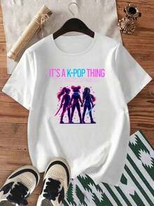 Ropa Curvy En Oferta Y  Camiseta De Cuello Redondo Con Estampado Casual Y A La Moda Para Mujer, Talla Grande, Hermosa Ropa Para Mujer De Talla Grande, DiseñO Con TemáTica K-Pop, Camiseta De Manga Corta Con Cuello Redondo, Suave, EláStica, Elegante, De Corte Holgado, Ideal Para Regalo, Suave, Lavable A MáQuina, Linda, Para Uso Casual Al Aire Libre, DiseñO GráFico De Colores Brillantes, Adecuada Para Paseos, Viajes, FotografíA Callejera.Blusas Para Mujer,Blusas Casuales Para Dama,Tops,, Mujer Premium,Y2K P4LOCamisetas Para Mujer Y2K - Blanco - Ver 1