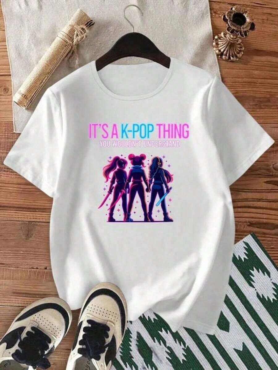 Ropa Curvy En Oferta Y Camiseta De Cuello Redondo Con Estampado Casual Y A La Moda Para Mujer, Talla Grande, Hermosa Ropa Para Mujer De Talla Grande, DiseñO Con TemáTica K-Pop, Camiseta De Manga Corta Con Cuello Redondo, Suave, EláStica, Elegante, De Corte Holgado, Ideal Para Regalo, Suave, Lavable A MáQuina, Linda, Para Uso Casual Al Aire Libre, DiseñO GráFico De Colores Brillantes, Adecuada Para Paseos, Viajes, FotografíA Callejera.Blusas Para Mujer,Blusas Casuales Para Dama,Tops,, Mujer Premium,Y2K P4LOCamisetas Para Mujer Y2K - Blanco - Ver 1