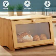 Bluelander Panera Bamboo 28 * 38 * 21 cm Panera de Gran Capacidad Panara para Pan Panera de Bambú Caja de Almacenamiento para Cocina Pan Caja de Madera para Pan con Ventana Transparente - Bamb - Ver 5