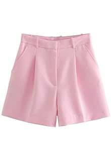 Willshela-pantalones cortos plisados con cremallera frontal para mujer, Shorts femeninos de cintura alta, color blanco, Estilo Vintage - Negro - Ver 3