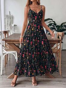 MSBreezaya Nuevo vestido vintage con estampado floral para cumpleaños y boda, de múltiples capas, patchwork, con lazo lindo para mujer.Vestido floral - Negro - Ver 5