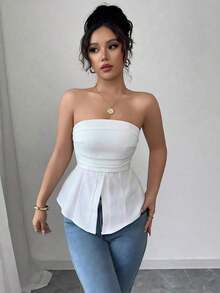 Blusa casual y sexy con diseño sin espalda y textura tejida para mujer, /verano - Blanco - Ver 3