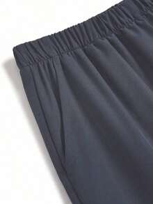 Conjunto de uniforme de pijama de unicolor con parches, cuello en V y manga corta - Gris - Ver 7