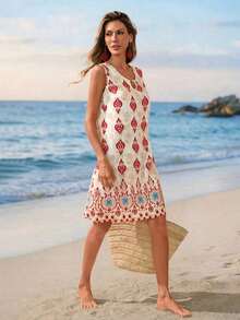 Vestido de verano casual con estampado tropical para vacaciones de mujer - Multicolor 11 - Ver 4