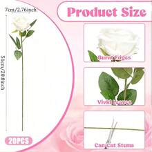 1/5/10/30/50朵 20英吋白色人造玫瑰，高級仿真花，適用於家居裝飾、房間布置、桌面裝飾、婚禮裝飾、新娘花束、腕花、花藝布置。適用於居家、餐廳、臥室、花瓶裝飾。絲綢人造花，逼真長莖玫瑰 - 白色 - 查看 14