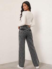 Straight Cut High Waist Jeans Minimalist And Timeless Style. - Grey H2KA11 - View 4