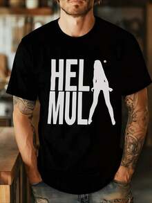 Men's Black T-Shirt "HELA MULA" With Silhouette Graphic And Lettering, Short Sleeve, Round Neck, Casual, For Latin Music Fans - 白色 - 查看 12
