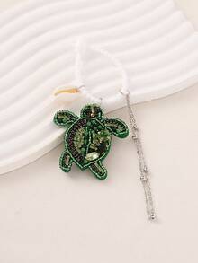 1pc Summer Bohemian Ocean Style Handmade Non-Woven Fabric Crystal Turtle Pendant Silicone Rope Bag Charm, Suitable For Women's Casual, Beach, Holiday Wear. Handmade Shape May Have Slight Variations. - Green - View 5