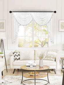 1pc White Short Valance With Pearl Trim, Modern Luxury Wave Style Curtain, Suitable For Holiday Party, Living Room, Bedroom Window & Door Decor, 1-4 Wave Width Options, Curtain Rod Not Included - White - View 4
