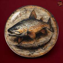 1個復古木質紋理棕鱒魚胸針，創意手繪動物徽章，男士西裝翻領針，女士牛仔外套裝飾，釣魚愛好者收藏禮物，個性化時尚配件，復古歐美風格 - A - 查看 3