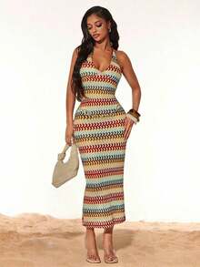 YHHSHEIN  Vestido casual básico de punto con rayas de colores y textura, para vacaciones en la playa en veranoYHH - Multicolor 2 - Ver 1