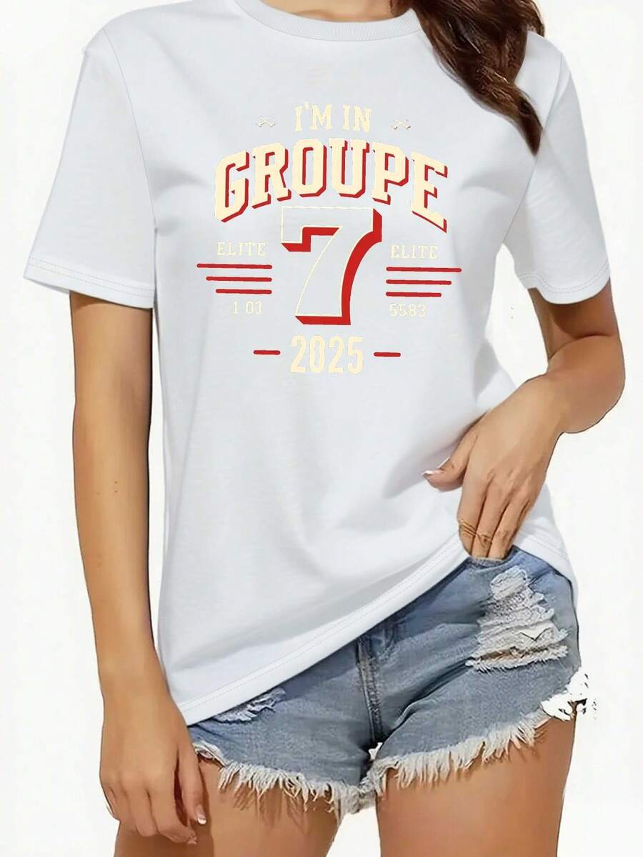 Camiseta Estilo Universitario para Mujer Seven Person Elite - 100% algodón puro, diseño casual de corte ajustado, con el logo del número 7, lavable a máquina, adecuada para todas las estaciones, ideal para equipos, clubes y uso diario. - Blanco - Ver 1
