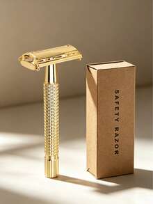 1 pieza Maquinilla de afeitar de de doble cara, 1 pieza Maquinilla de afeitar de metal con 5 cuchillas, Material de acero inoxidable premium, Mango texturizado antideslizante, Opciones de color oro/plata, Diseño de apertura giratoria para fácil reemplazo de cuchillas, Experiencia de afeitado cercano y suave, Herramienta de afeitado húmedo clásica reutilizable, Adecuada para el aseo diario, viajes y uso en barbería - Cabezal de corte rotatorio - Ver 7