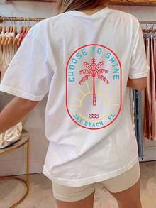 Camisetas holgadas de gran tamaño con estampado de cocotero/letras para mujer, estilo Y2k, manga corta, cuello redondo, corte holgado, camiseta vintage de verano, estilo estético, camisetas holgadas, ropa preppy costera para adolescentes, ropa de calle, blanca y azul marino, top corto unisex con hombros descubiertos, camisa informal para uso diario, camisa retro, ropa de otoño e invierno, ropa neutral de manga corta para hombre y mujer, ropa de talla grande, sudadera, ropa para mujer, tops, ropa de Año Nuevo, tops para mujer, tops de primavera y verano para mujer, ropa de primavera, conjuntos de vacaciones para mujer, regalos de San Valentín, conjuntos de verano - Camiseta de manga corta de algodón holgada estilo vintage unisex con cuello redondo, blusas para mujer. blusas.blusas casuales para dama. - Blanco - Ver 1