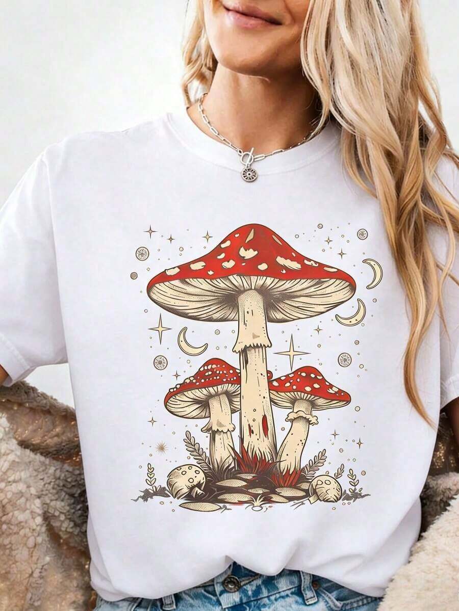 Camiseta Retro con Diseño de Hongo Celestial, Camiseta Boho, Camiseta Sarcástica, Camiseta de Regalo para Amantes de los Hongos, Camiseta Botánica, Camiseta para Amantes del Jardín, Camisetas Gráficas Unisex, Camiseta Divertida - Blanco - Ver 1