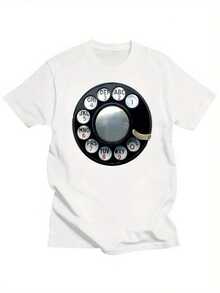 Camiseta gráfica para hombre con dise?o de teléfono de rotafolio vintage - Talla grande, dise?o retro de teléfono con rotafolio y botones numerados - Camiseta suave y transpirable para la nostalgia - Blanco - Ver 1