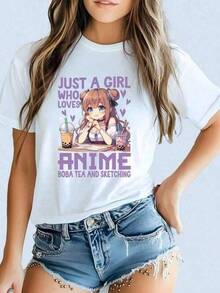 Nueva camiseta Y2K 2026T Shirt Print ,Graphic-Cotton Tees Size Plus, Cartoon Round Neck Short Sleeve, Girl Loves Anime Purple Print Short Sleeve T-Shirt For Women 1 Pcs Gildan Plain T-Shirt 100% Heavy Cotton - Comfortable Crew Neck Soft Tees Casual Topsgraphic Tees Men Shirts Streetwear White Shirt Black Shirt ,Y2K,Oversized Shirt Men,With Shirt,Summer Tops,Shirt Suitable,Camisetas infantiles, artículos para el Día de San Valentín, conjuntos para padres e hijos, camisetas con temática del Día de San Valentín, camisetas estampadas para hombres y mujeres, camisas, camisetas con emojis populares. - Blanco - Ver 7