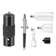 USB Rechargeable Portable Airbrush Kit With Compressor, Wireless Handheld Spray Gun Set For Nail Art, Face, Painting, Decorating - Black Columnar Texture - View 8