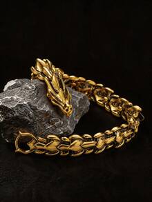 1 pieza Brazalete con forma de dragón retro para hombres, brazalete de acero inoxidable con estilo punk hip hop, joyería unisex - Multicolor - Ver 7