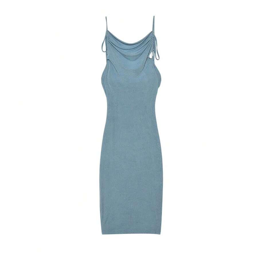 2024 nueva moda de verano vestido Sexy sin tirantes vestido sin tirantes con cuello colgante temperamento - Azul - Ver 1