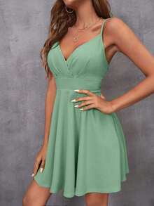 Vestido de tirantes unicolor fruncido - verde menta - Ver 4