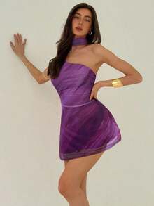 Vestido mini de moda de unicolor sin mangas para mujer - Burdeos 2 - Ver 6
