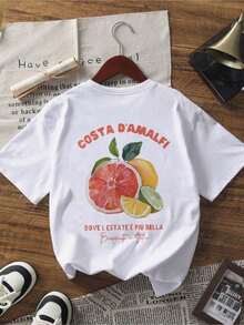 Camiseta Casual   Camiseta de manga corta con estampado divertido, lindo y cómodo, con diseño de frutas veraniegas de la  de Amalfi y letras de dibujos animados, ideal para mujer. Adecuada para diversas ocasiones, como regalo para festivales, cumpleaños, festivales de música. Casual, versátil y cómoda, perfecta para vacaciones en la playa, sencilla y a la moda, ideal para el uso diario de mujeres y niñas.   100% Algodón   Resistente - Blanco - Ver 7