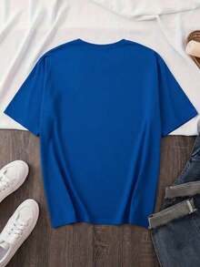 Women's Graphic T-Shirt, Short Sleeve, Round Neck, Basic, Comfortable, Cool, Lightweight, Modern, Youthful, Feminine, Floral Print, Lily, Leaves, 3D - 皇家藍 - 查看 2