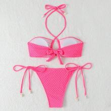 Nuevo traje de baño de dos piezas con falda y corte triangular para mujer, que disimula el abdomen y estiliza la figura, adecuado para vacaciones en la playa y aguas termales, bikini. - Blanco - Ver 5