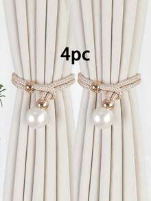 2pcs/4pcs Faux Pearl Window Curtain Tie Backs - Champagne - View 20