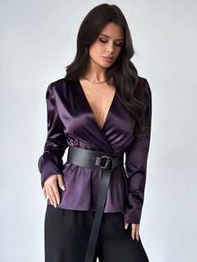 Cinturón ancho de satén elegante para la cintura de mujer - Rojo violeta - Ver 8