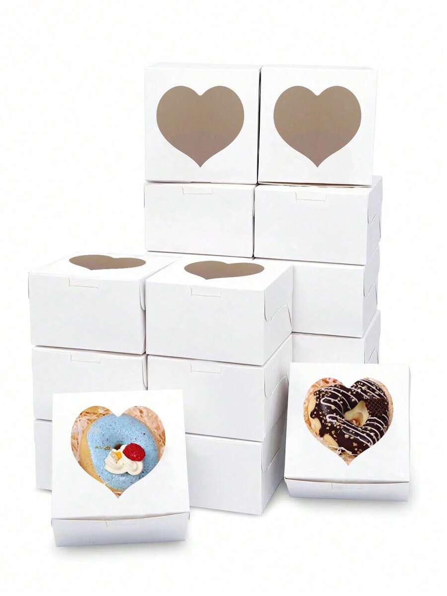 12pcs/24pcs Heart Window Bread Box Red Cookie Box Small Snack Box Pastry Box Suitable For Chocolate Strawberry Macaron Cupcake Candy Donut - View 1