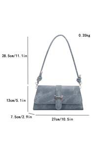 Fashionable Denim Texture Solid Color Asymmetrical Flap Vintage Minimalist Elegant Shoulder Bag - Dark Wash - View 5