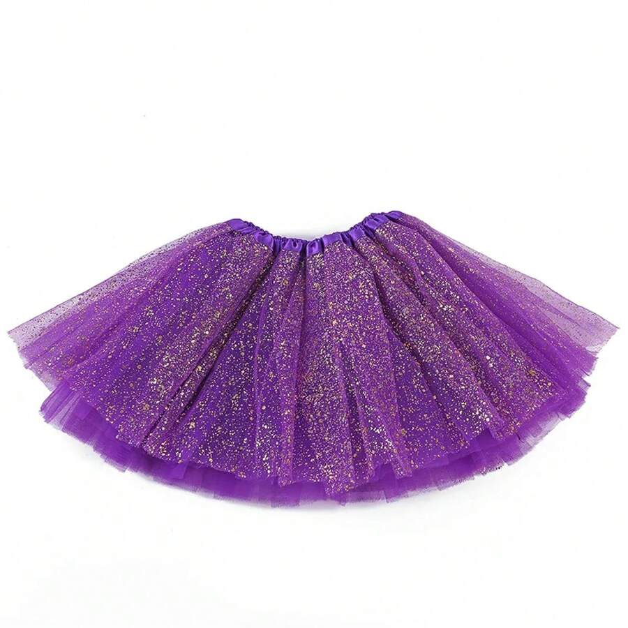Falda tutú de malla caliente para adultos 2024, moda urbana, falda de color sólido, falda de baile estampada dorada/plateada de poliéster - Morado - Ver 1