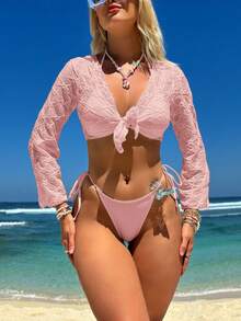 Nuevo traje de baño de tres piezas de malla especial, bikini sexy - rosa - Ver 10